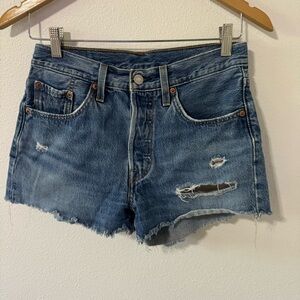 Levi’s 501 High Rise Medium Wash Denim Cutoff Shorts Button Fly Distressed-25